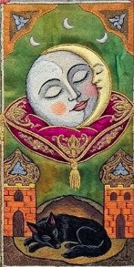 Carta do estilo Yin: lua e gato preto